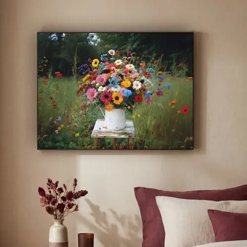 Bloemen - Krukje - Gieter - Veld Textielframe zwart klein -sfeer1
