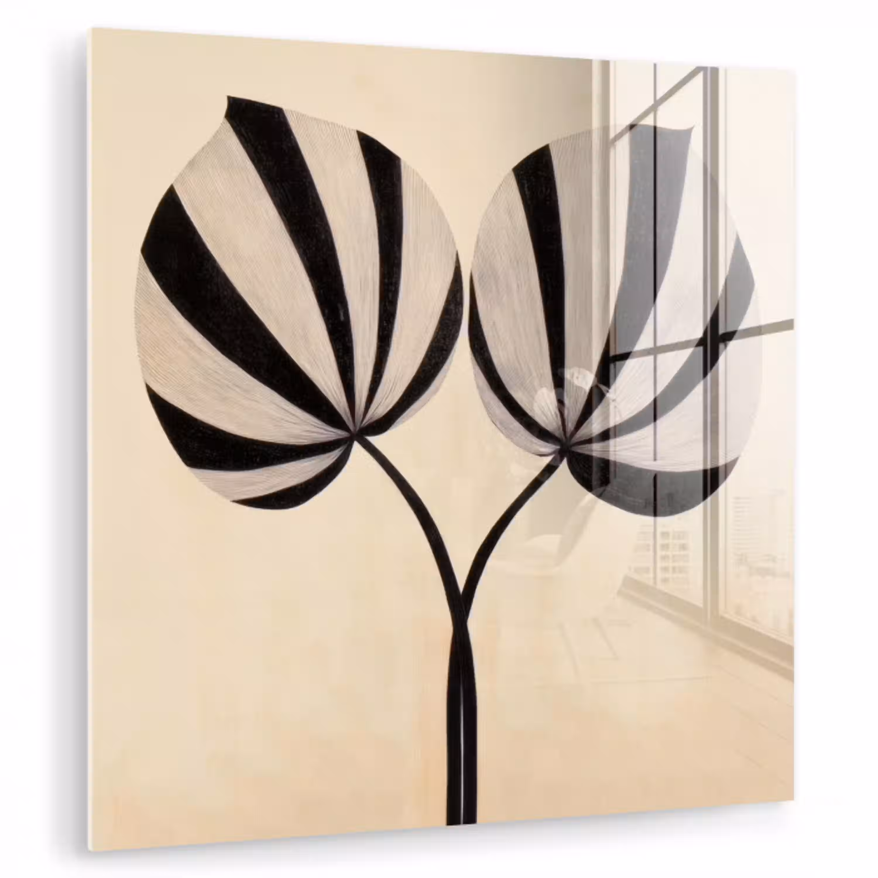 Bladeren - Gestreept - Stengel - Beige plexiglas 5mm klein -zzzproduct_nieuw