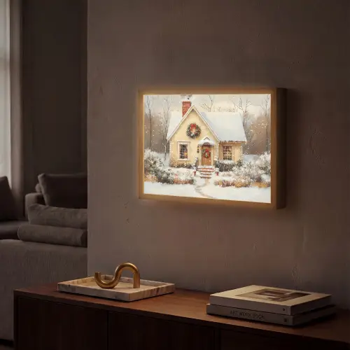 Kerst - Huis - Winter - Sneeuw Light Box met batterij (Wandlamp) middel -sfeer1