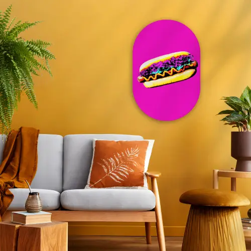 Hotdog - Roze - Retro Wandcirkel Ovaal Forex klein -sfeer4