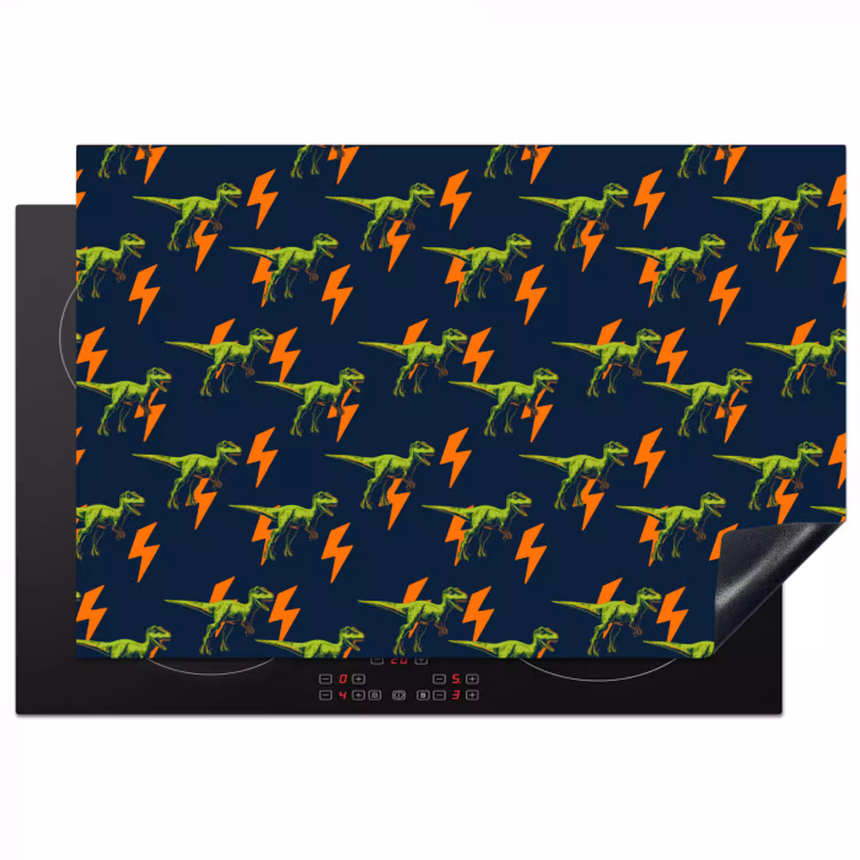 Bliksemschichten - Oranje - Dinosaurussen Inductie beschermer vinyl 3mm klein -3d