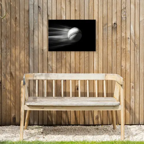 Honkbal - Wit - Vliegt Tuinposter op houten frame 2 cm dik klein -sfeer4