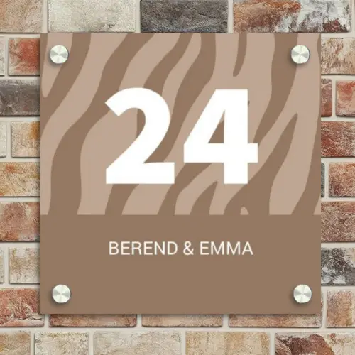 Beige zebra - Klassiek Naambord Vierkant klein -sfeer2