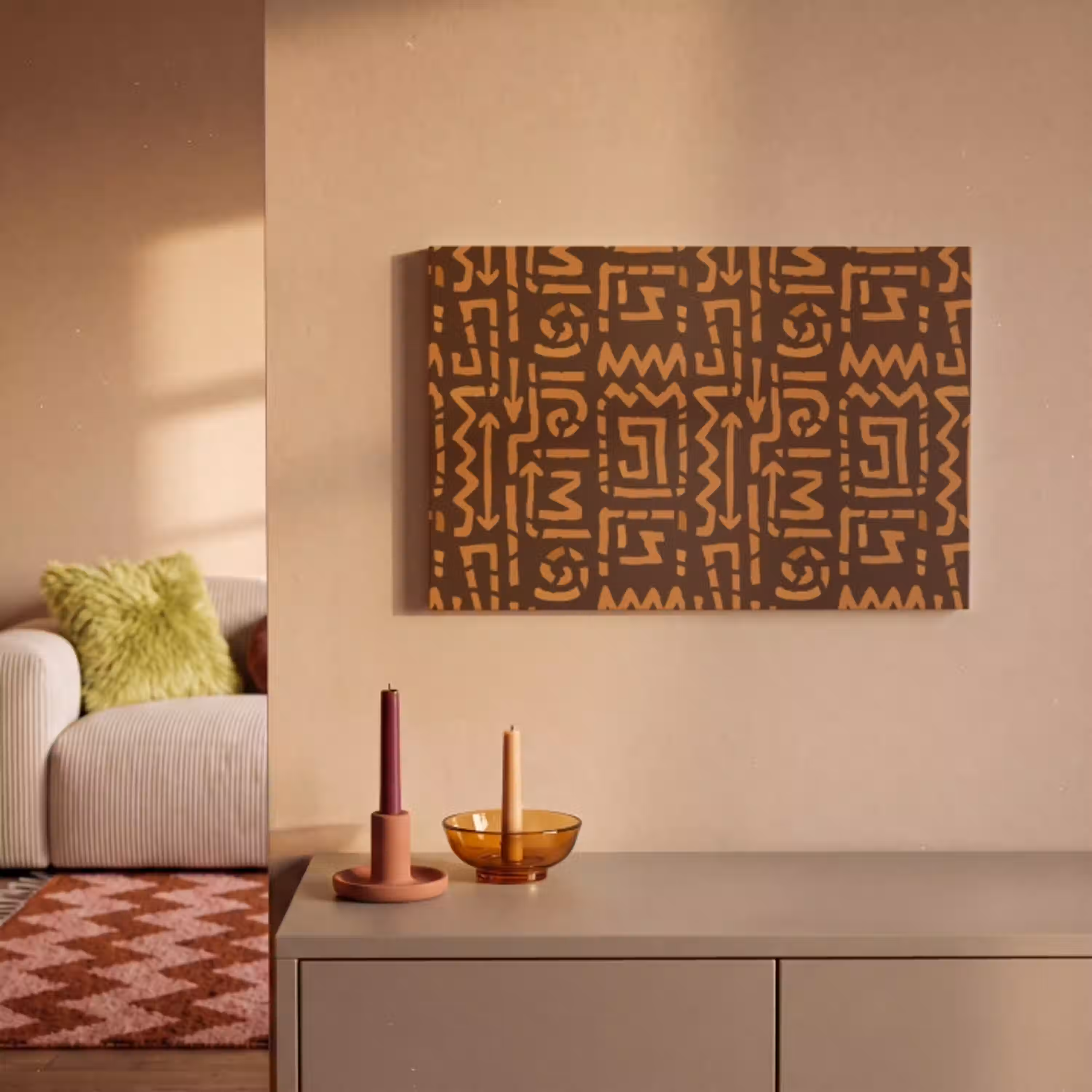Chocoladebruin - Etnisch - Tribaal - Symbolen canvas 2cm klein 34 -sfeer1