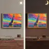 Giraffe - Savanna - Lucht - Gekleurd Light Box met batterij (Wandlamp) middel -sfeer3
