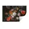 Stilleven met bloemen en een horloge - Schilderij van Abraham Mignon Muursticker klein -3d