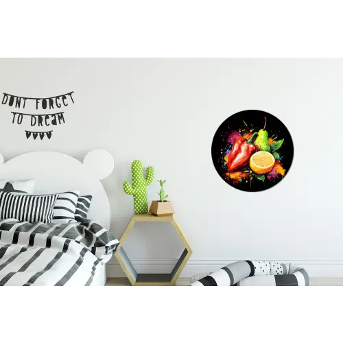 Paprika - Peer - Citroen - Graffiti - Verf - Abstract Wandcirkel aluminium klein -kinderkamer