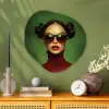 Vrouw - Groen - Bril - Aesthetic - Modern Wandcirkel Organisch Plexiglas middel -sfeer2