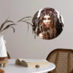 Vrouw - Indianentooi - Veren - Strepen Wandcirkel behangsticker klein -sfeer3
