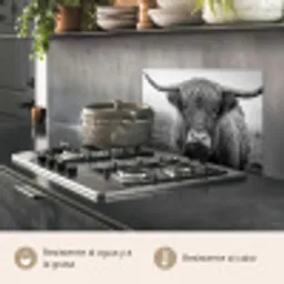 Schotse hooglander - Zwart - Wit - Gras keuken achterwand spatscherm klein -usp_ES