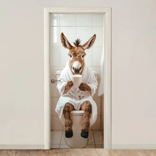 Ezel - WC - Grappig - Badjas - Dier deurposter klein -3d_beige