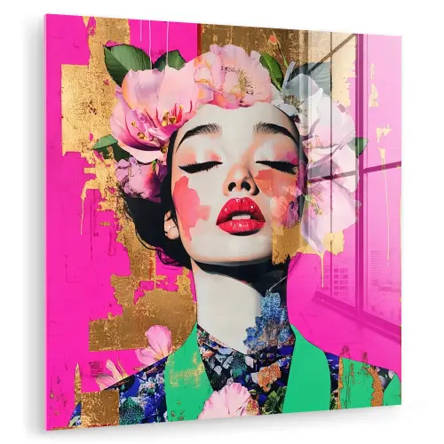 Bloemenkroon - Goud - Vrouw - Portret plexiglas 5mm klein -zzzproduct_nieuw