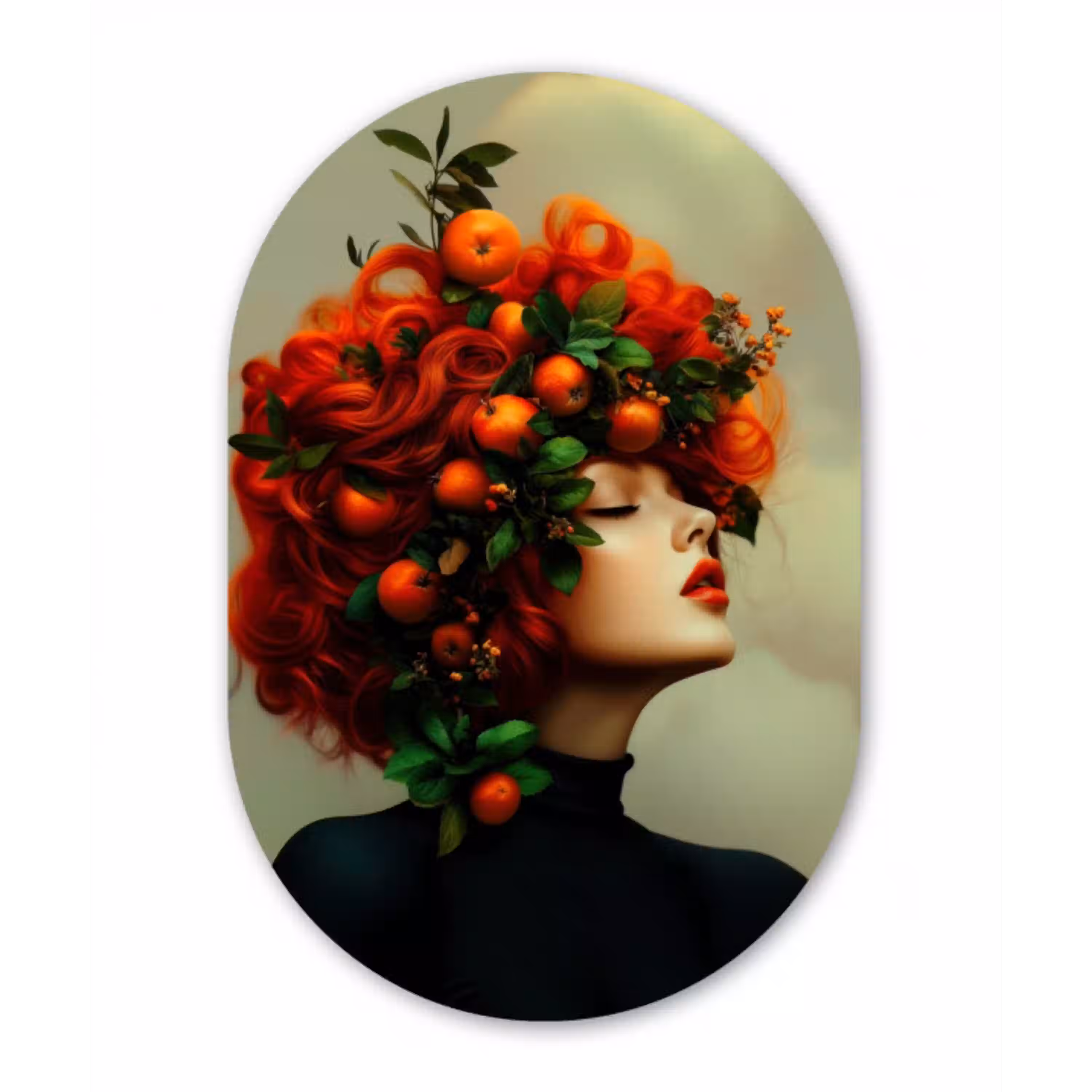 Vrouw - Appels - Rood - Bladeren Wandcirkel Ovaal Aluminium middel -3d