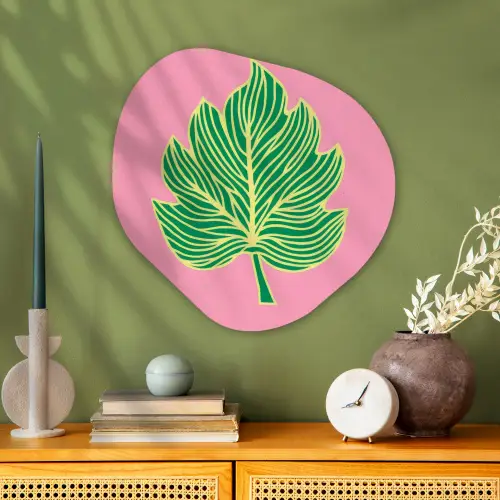 Blad - Groen - Illustratie - Minimalistisch Wandcirkel Organisch Plexiglas middel -sfeer2