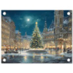 Kerstnacht - Stadsplein - Meerkleurig tuinposter los doek klein -3d
