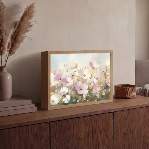 Bloemenveld - Lichte tinten - Geschilderd Light Box met batterij (Wandlamp) middel -sfeer2