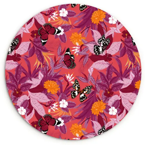 Zomer - Vlinder - Donker - Roze Wandcirkel kunststof plaat 5mm dik klein 188 -3d