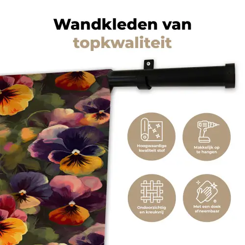 Warm - Patroon - Penseel - Viooltjes Wandkleed katoen klein 269 -sfeer2