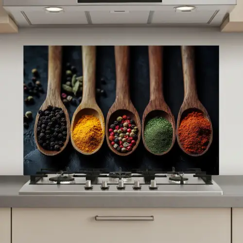 Houten - Lepels - Specerijen - Kruiden keuken achterwand spatscherm klein -3d_website