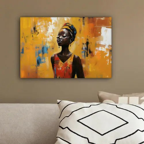 Vrouw - Ogen - Penseelstreken - Geel canvas 2cm klein -sfeer3