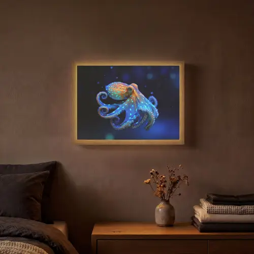Octopus - Stippen - Blauw - Zee Light Box met batterij (Wandlamp) middel -sfeer4