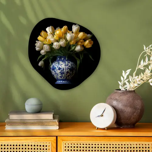 Geel - Tulpen - Vaas - Bloemen Wandcirkel Organisch Forex 3mm klein -sfeer2