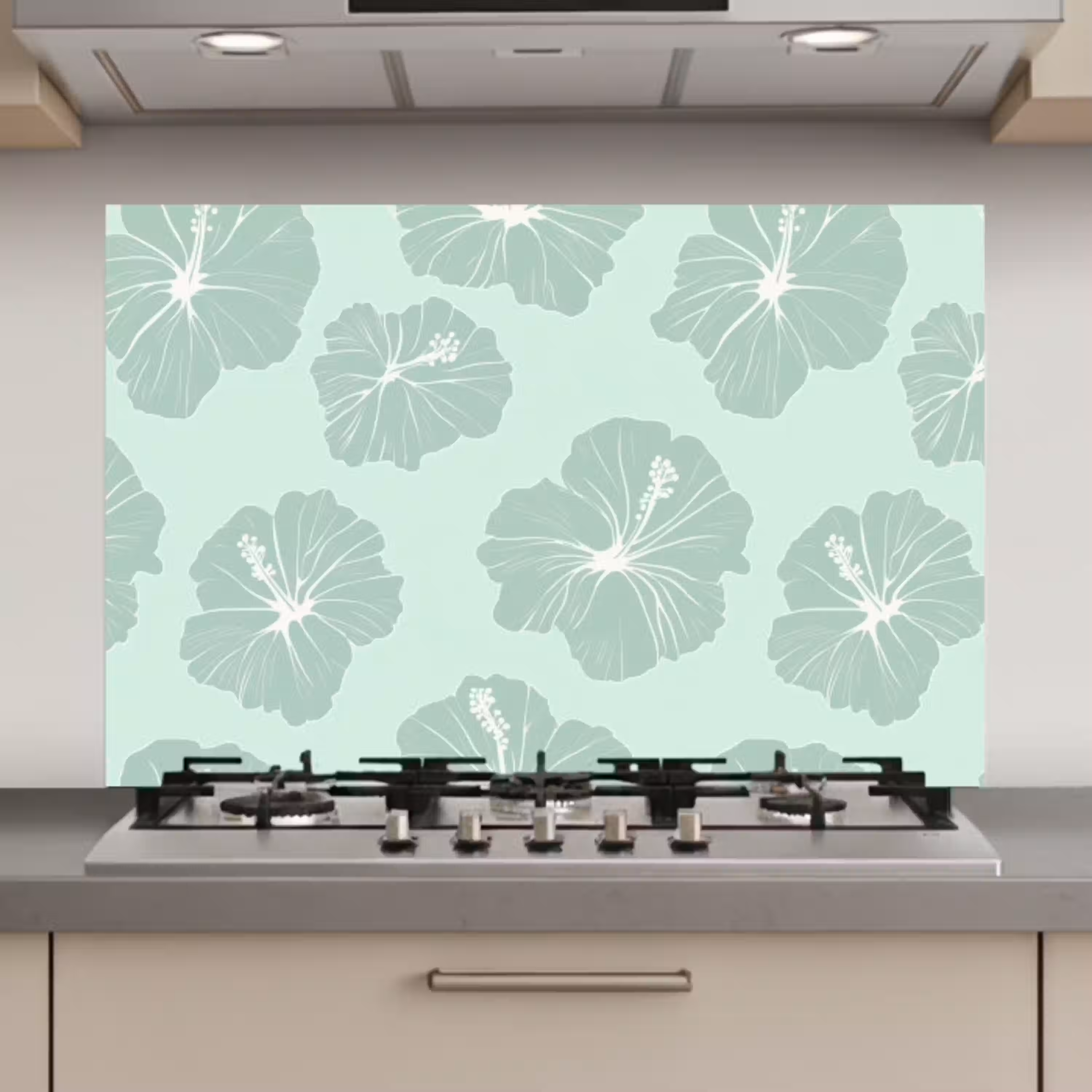 Bloemen - Hibiscus - Mint keuken achterwand spatscherm klein 900 -3d_website