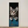 Kat - Doorkijk - Hout - Dieren - Blauw deurposter klein -3d_beige