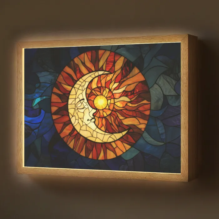 Mozaïek - Glas - Maan - Donkerblauw Light Box met batterij (Wandlamp) middel -z3d_website