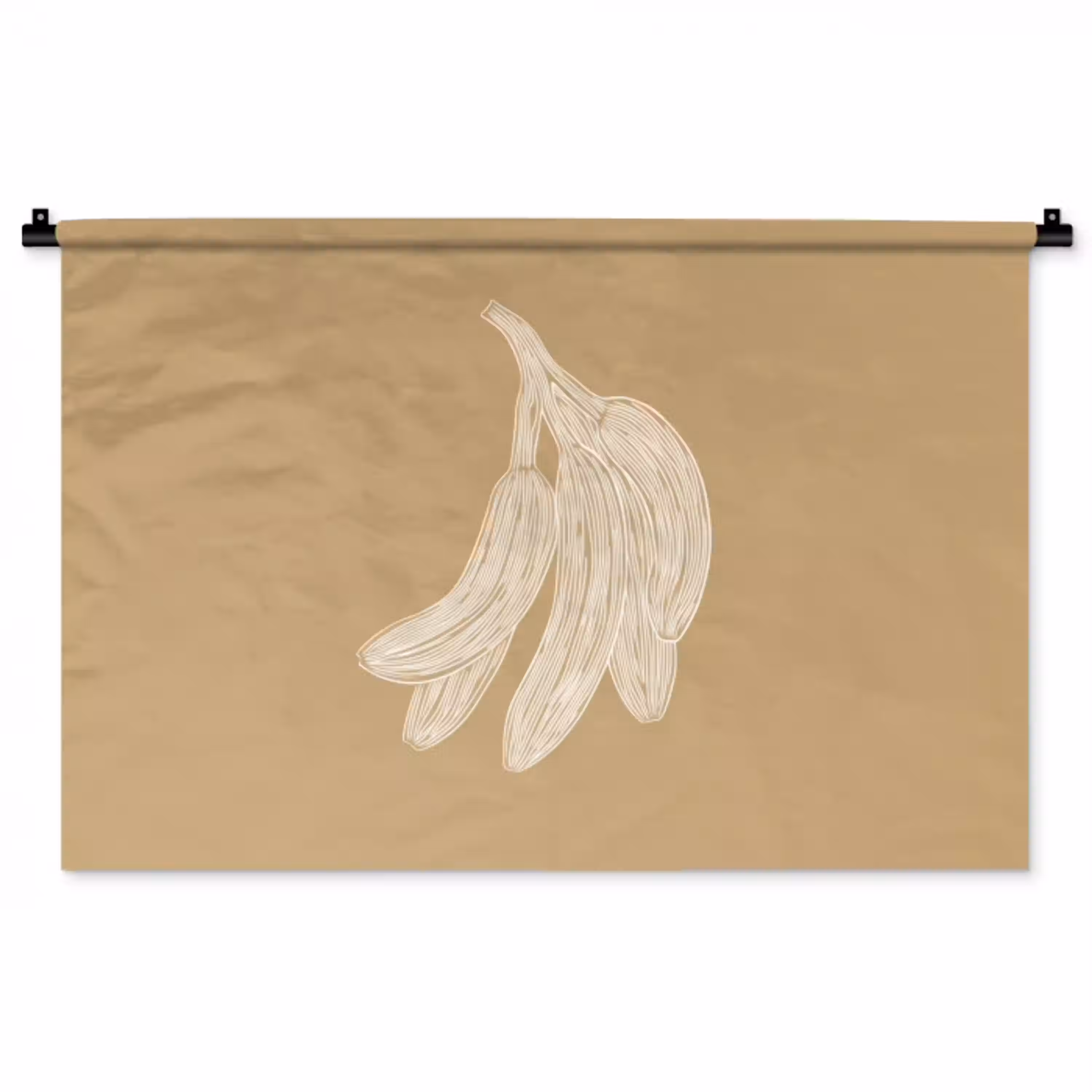 Bananen - Beige - Lijntekening - Minimalistisch Wandkleed katoen middel -zz3d