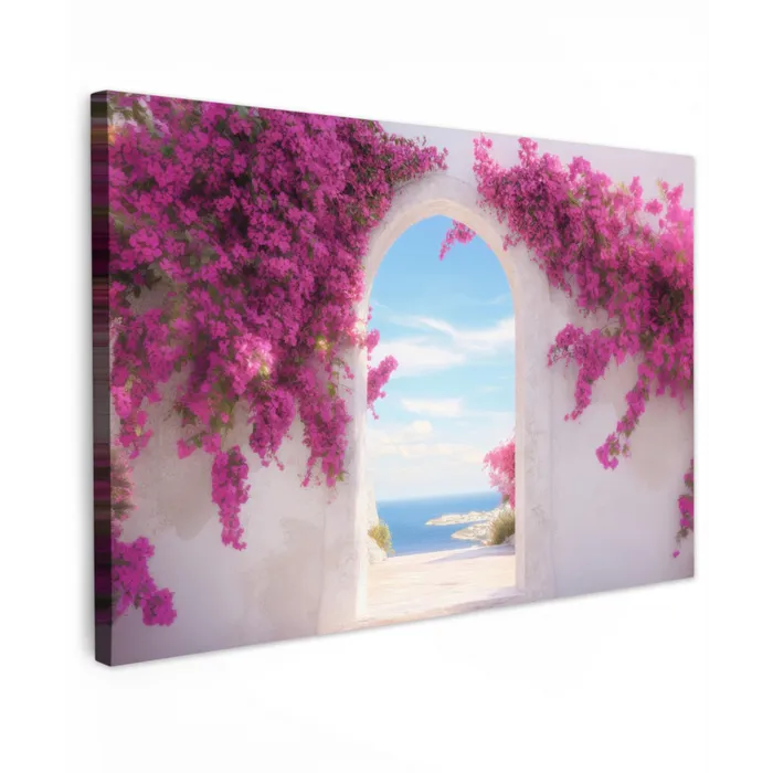 Zee - Roze - Bloemen - Poort Tuinposter op houten frame 2 cm dik klein -3d