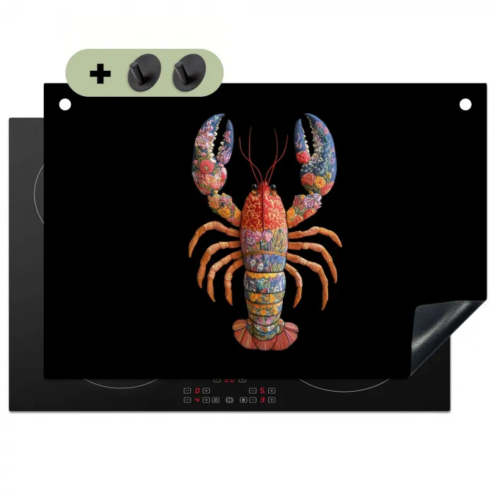 Kreeft - Borduur - Kleurrijk - Bloemen Inductie beschemer met haakjes klein -3d