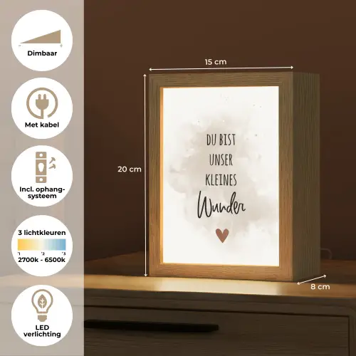 Quote - Wonder - Beige - Wit - Hart Light Box met kabel klein -USP_NL