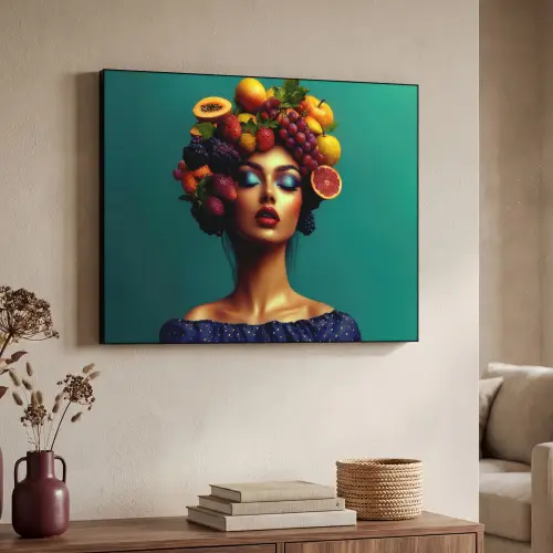 Vrouw - Hoodtooi - Tropisch - Fruit - Druiven Textielframe zwart klein -sfeer3