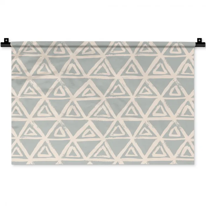 Patroon - Driehoek - Blauw - Grijs Wandkleed katoen klein 269 -zz3d