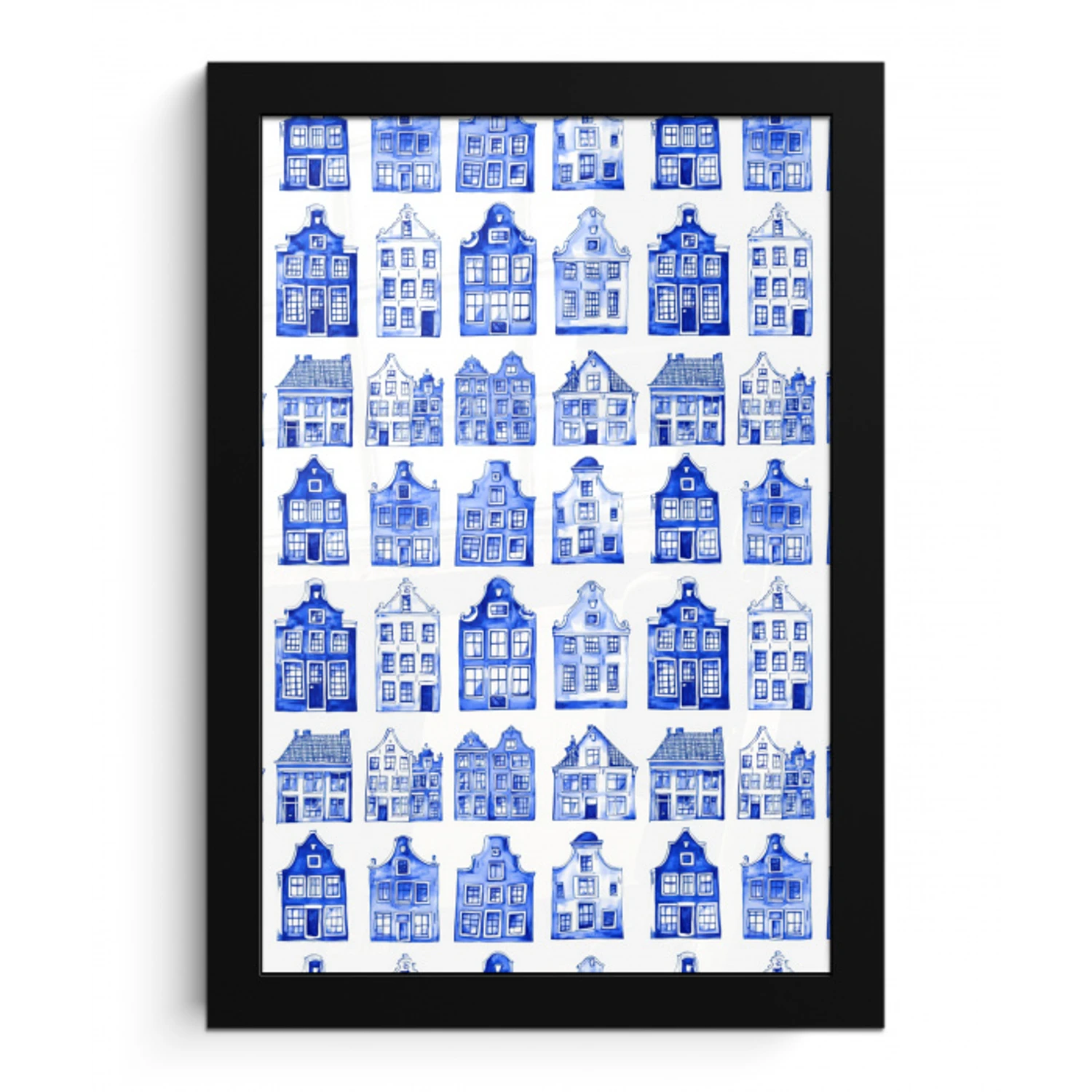 Patroon - Huizen - Blauw fotolijst zwart zonder passe partout klein 224 -3d