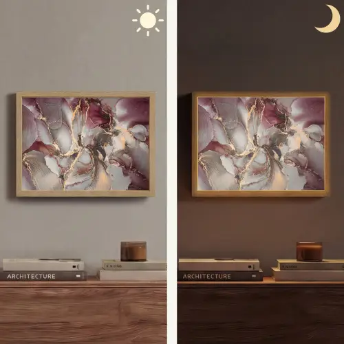 Goud - Marmer - Paars Light Box met batterij (Wandlamp) middel -sfeer3