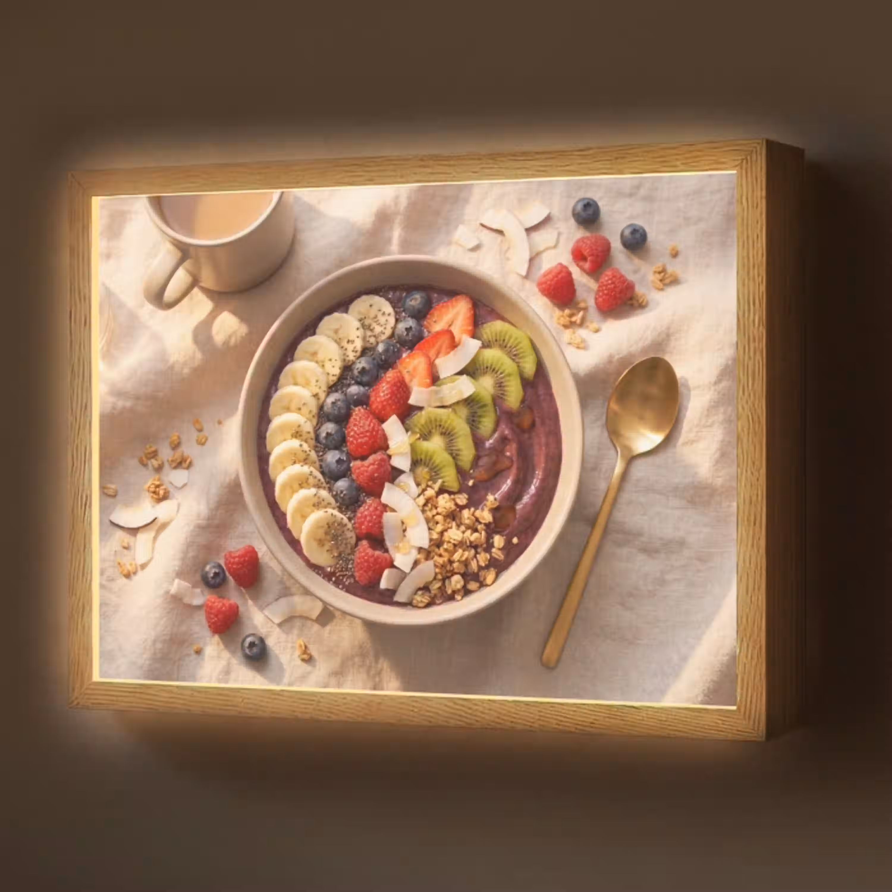 Eten - Ontbijtkom - Fruit - Gezond - Kleurrijk Light Box met batterij (Wandlamp) middel -z3d_website