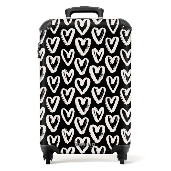 Crèmekleurige harten op zwart NBS - Handbagage koffer - Kinderen Unisex middel -productfoto_recht