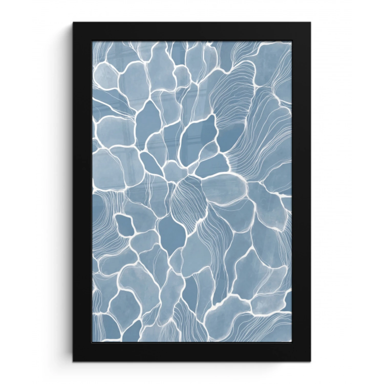 Abstract - Blauw - Bladeren fotolijst zwart zonder passe partout klein -3d