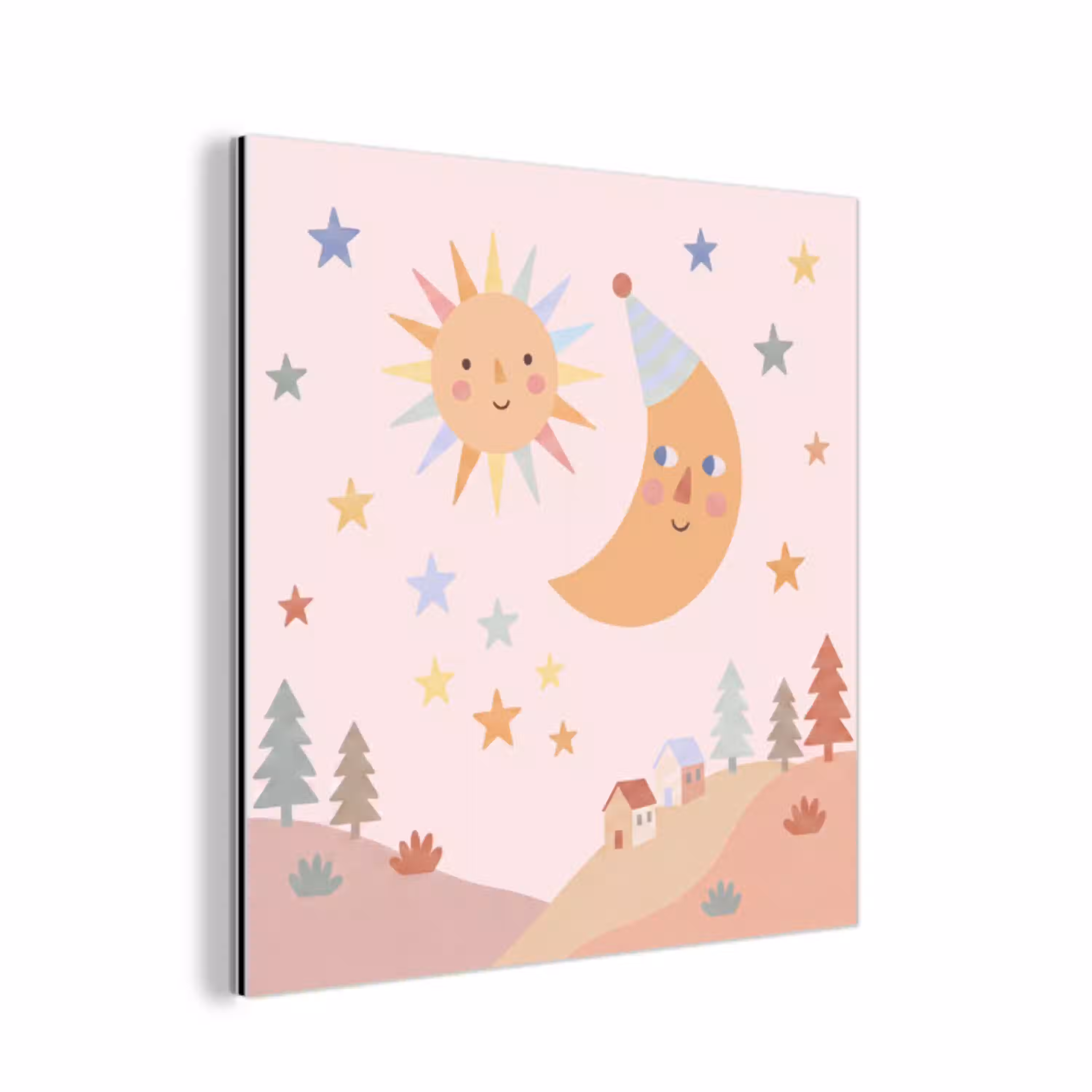 Zon - Maan - Sterren - Kinderkamer - Pastel aluminium wit klein -3d
