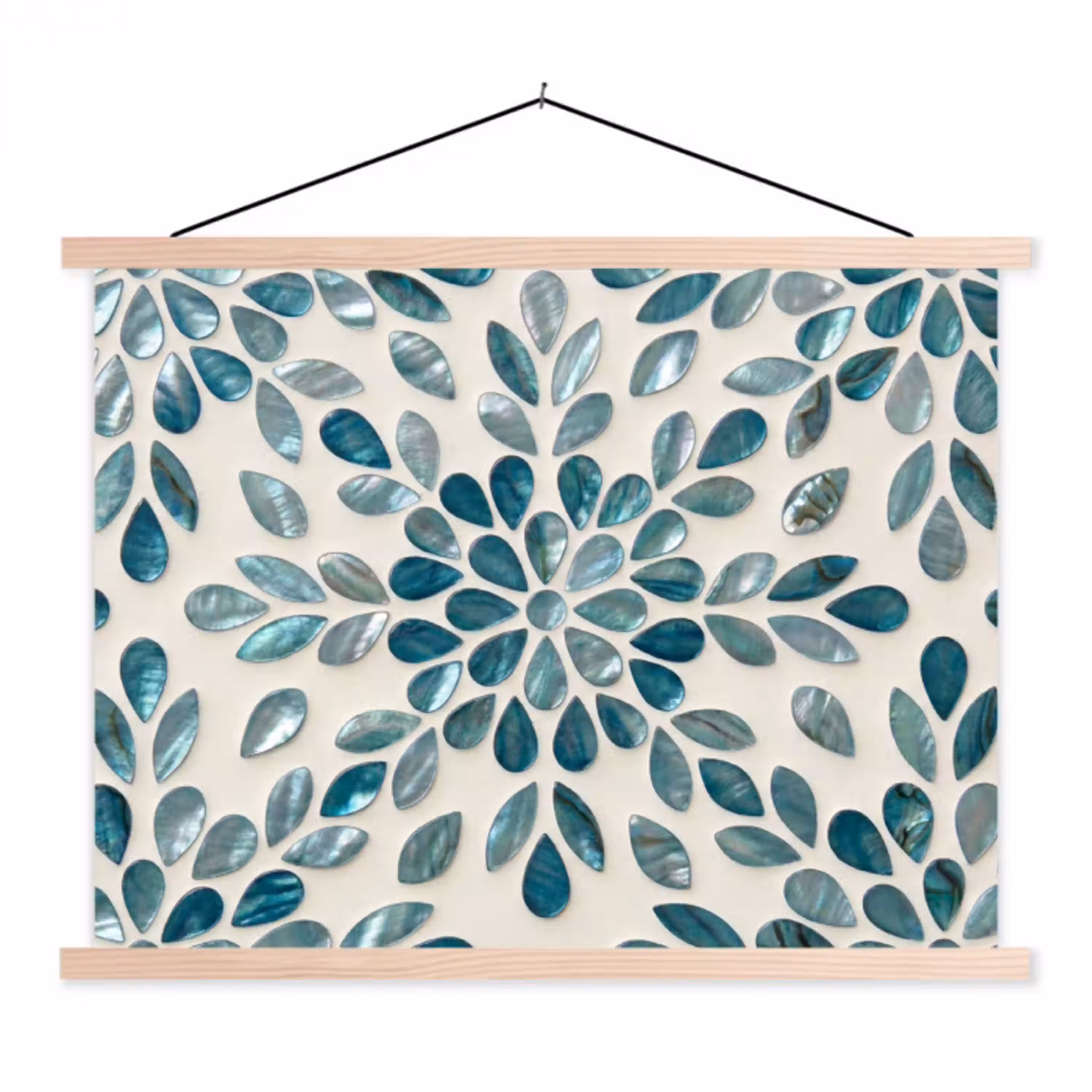 Patroon - Bladeren - Abstract - Modern - Turquoise textielposter latten blank klein -3d