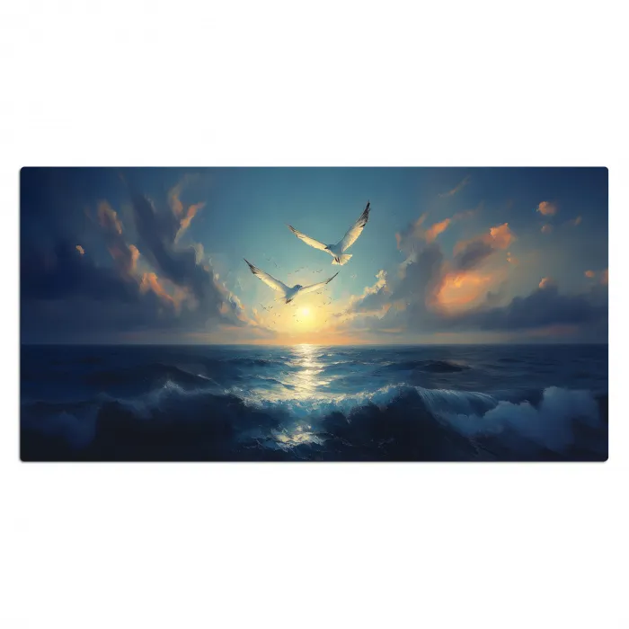 Meeuwen - Zee - Wolken -Blauw Muismat XXL klein -3d_leeg