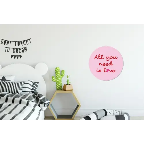 Tekst - Roze - Love - Hart Wandcirkel aluminium klein -kinderkamer