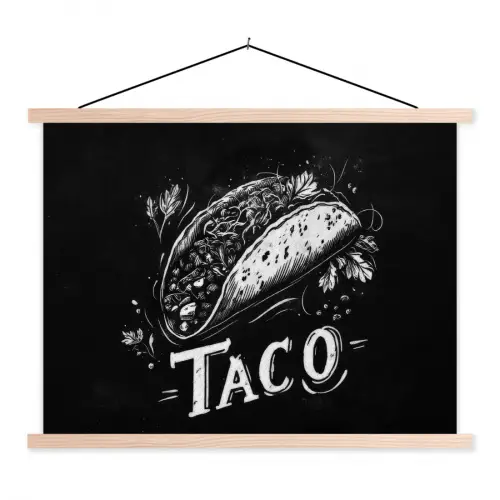 Taco - Kruiden - Witte krijtstijl - Tekst textielposter latten blank klein -3d