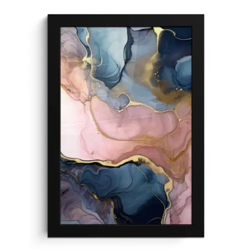 Marmer - Roze - Blauw fotolijst zwart zonder passe partout klein -3d