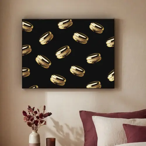 Macarons - Patroon - Goud - Zwart Textielframe zwart klein -sfeer1