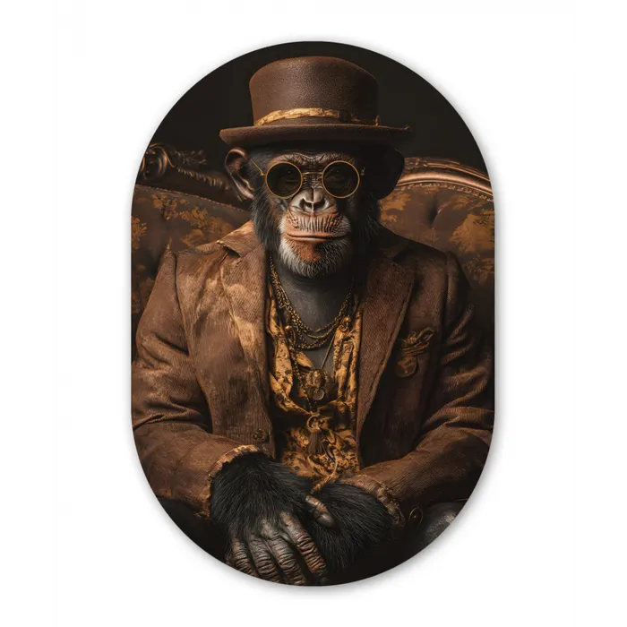 Chimpansee - Stoel - Pak - Bruin Wandcirkel Ovaal Glas middel -3d