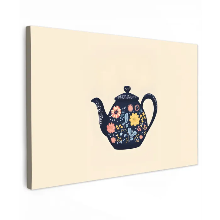 Theepot - Kleurrijk - Bloemen canvas 2cm klein -z3d
