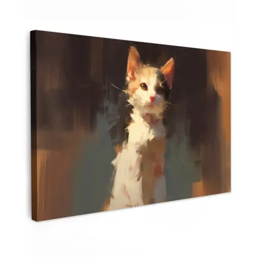 Kat - Geschilderd - Artistiek - Wit Tuinposter op houten frame 2 cm dik klein -3d